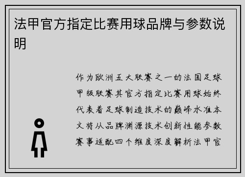 法甲官方指定比赛用球品牌与参数说明