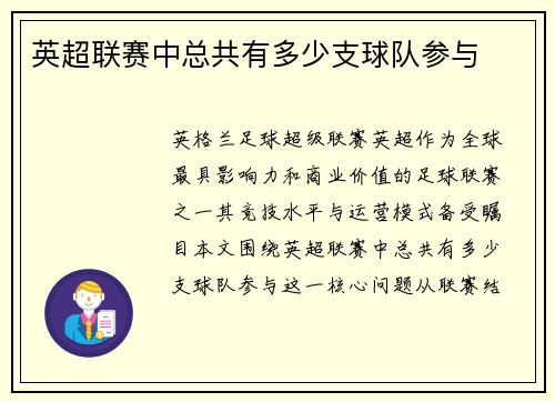 英超联赛中总共有多少支球队参与